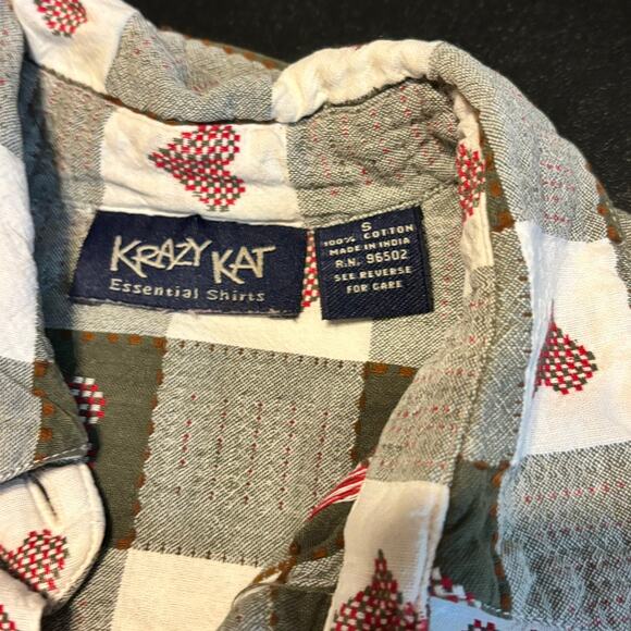 Krazy Kat Essential Shirts Heart Print Button Down Top Women’s S Vintage 90s - Picture 5 of 5